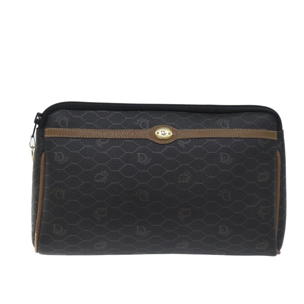 Christian Dior Vintage Honeycomb Zip Coated Canvas Medium